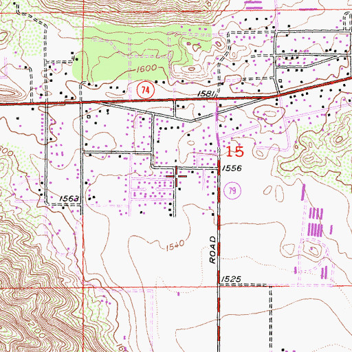 Topographic Map of Green Acres Census Designated Place, CA