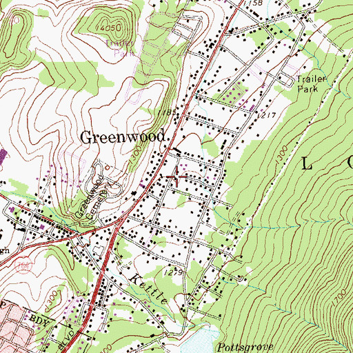 Topographic Map of Greenwood Census Designated Place, PA