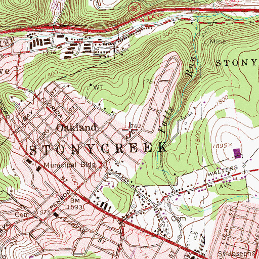 Topographic Map of Oakland Census Designated Place, PA