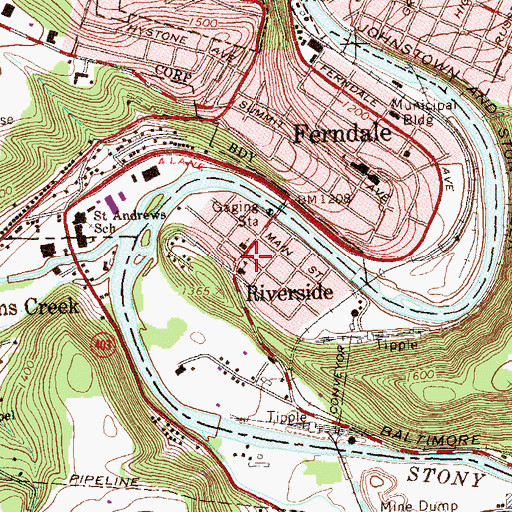 Topographic Map of Riverside Census Designated Place, PA