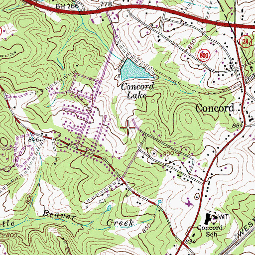 Topographic Map of Concord Census Designated Place, VA