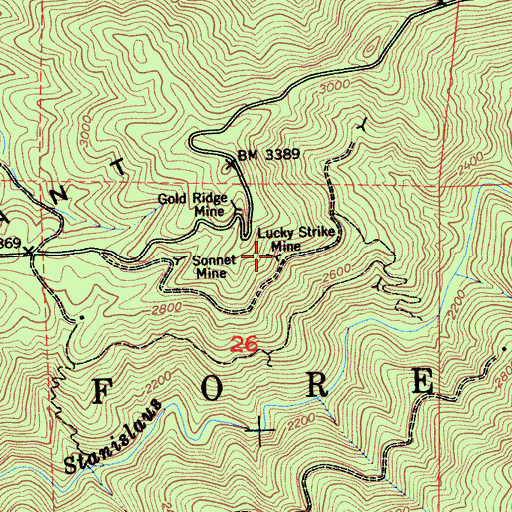 Topographic Map of Lucky Strike Mine, CA
