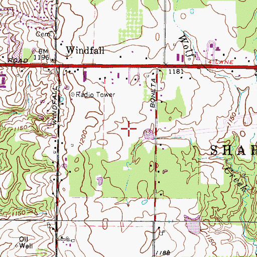 Topographic Map of Academy Farms, OH