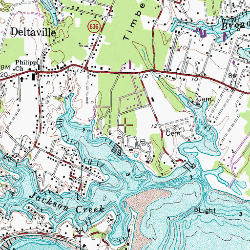 Topographic Map of Deltaville Census Designated Place, VA