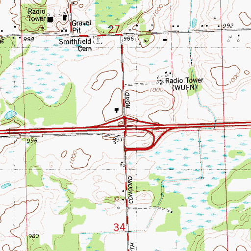 Topographic Map of Interchange 127, MI
