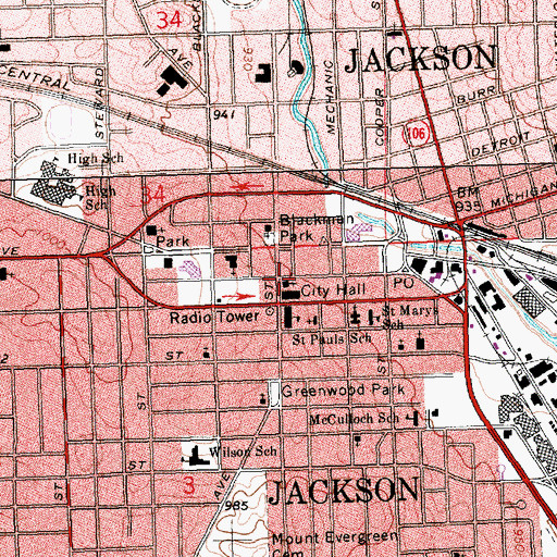 Topographic Map of First Baptist Church Historical Marker, MI