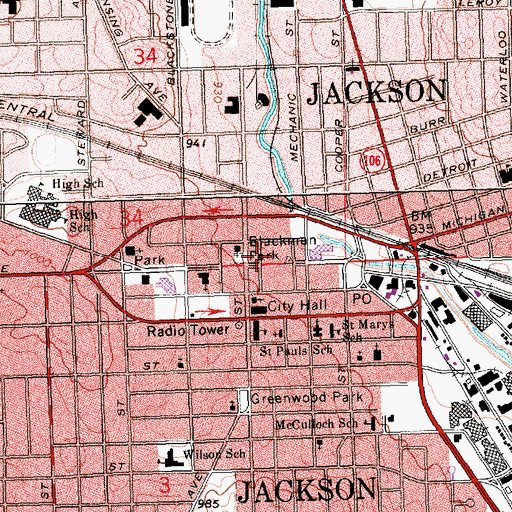 Topographic Map of Jacksonburg Public Square Historical Marker, MI