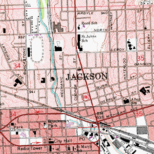 Topographic Map of Saint John's Church Historical Marker, MI