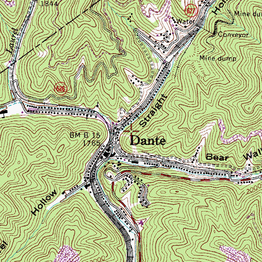 Topographic Map of Dante Census Designated Place, VA