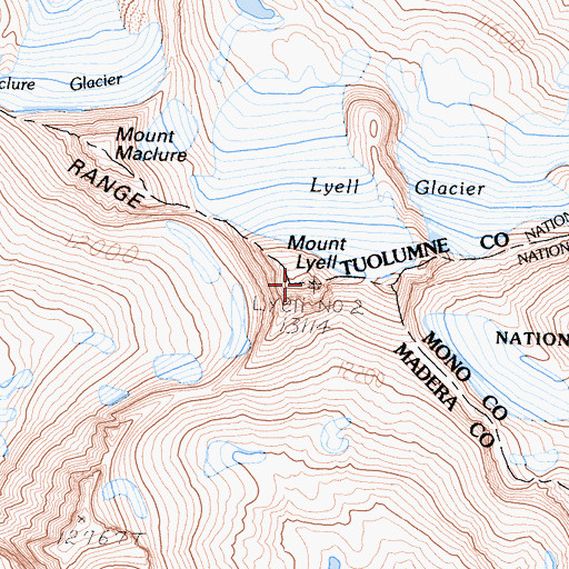 Topographic Map of Mount Lyell, CA