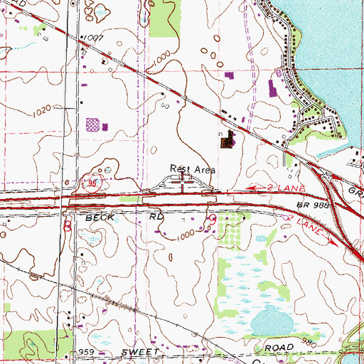 Topographic Map of Lake Chemung Rest Area, MI