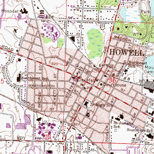 Topographic Map of Howell Carnegie Library Historical Marker, MI