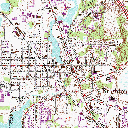Topographic Map of Old Town Hall Historical Marker, MI