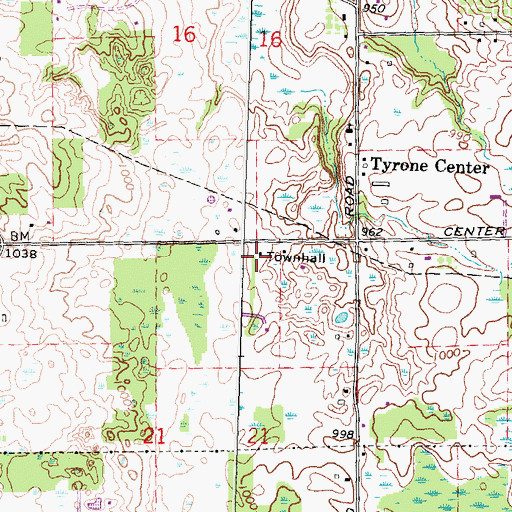 Topographic Map of Tyrone Township Hall Historical Marker, MI