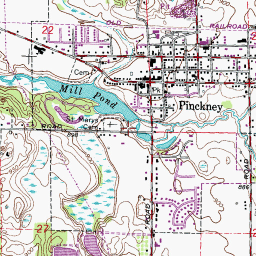 Topographic Map of Pinckney Community Library, MI