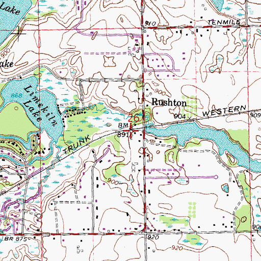 Topographic Map of Rushton Station (historical), MI