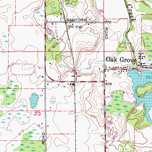 Topographic Map of Oak Grove Station, MI