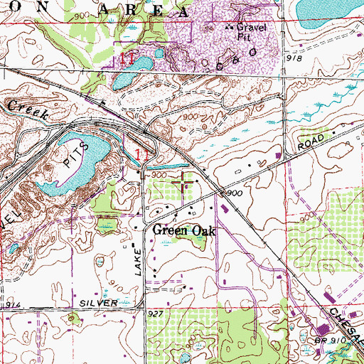 Topographic Map of Green Oak Station, MI