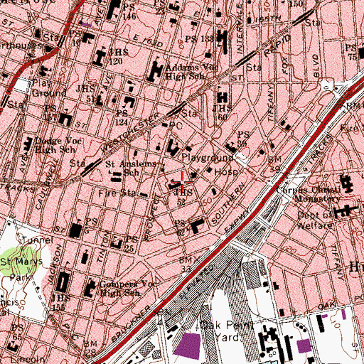 Topographic Map of Girls Preparatory Charter School of the Bronx, NY