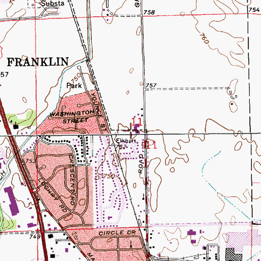 Topographic Map of Franklin Memorial Christian Church, IN