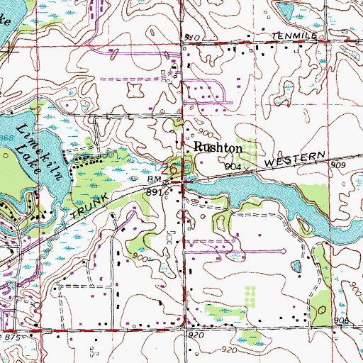 Topographic Map of Rushton Post Office (historical), MI