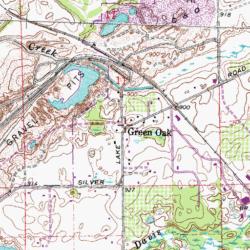 Topographic Map of Green Oak Post Office (historical), MI
