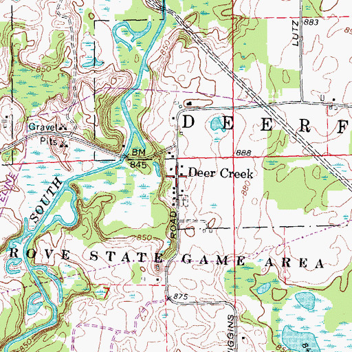 Topographic Map of Deercreek Post Office (historical), MI