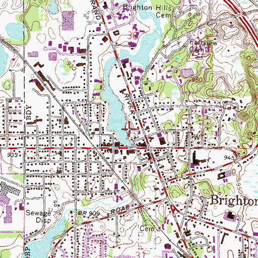 Topographic Map of Old Brighton Village Cemetery, MI
