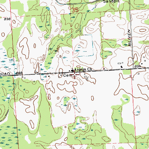 Topographic Map of Conway Antrim Baptist Cemetery, MI