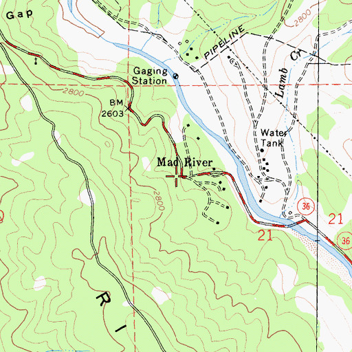 Topographic Map of Mad River, CA
