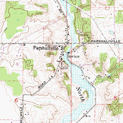 Topographic Map of Parshallville Cemetery, MI