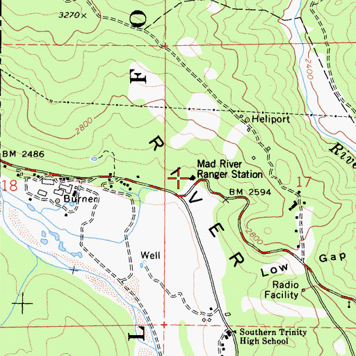 Topographic Map of Mad River Ranger Station, CA