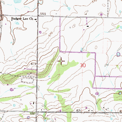 Topographic Map of Badger Lee, OK