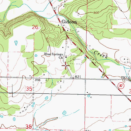 Topographic Map of Gideon, OK