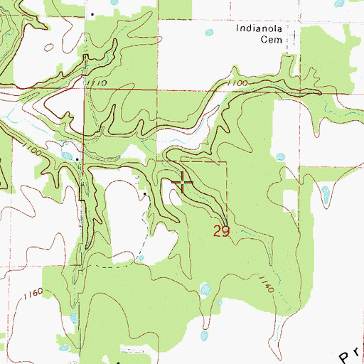 Topographic Map of Indianola, OK