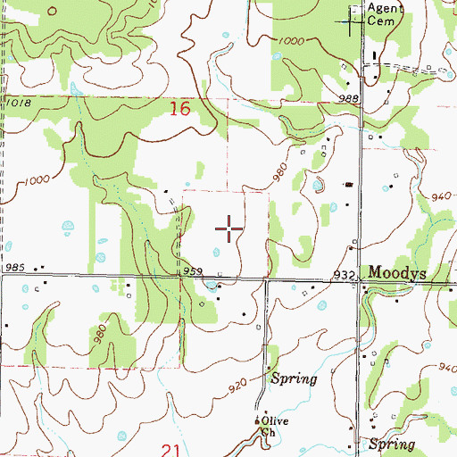 Topographic Map of Moodys, OK