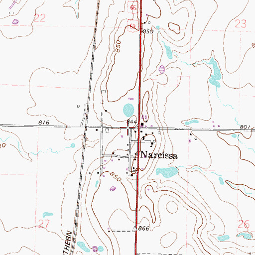 Topographic Map of Narcissa, OK