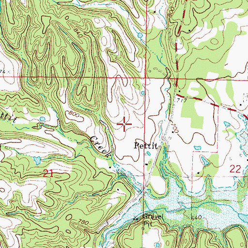 Topographic Map of Pettit, OK