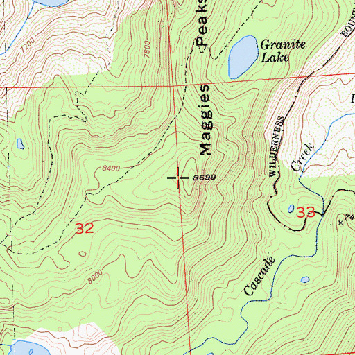 Topographic Map of Maggies Peaks, CA
