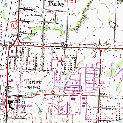Topographic Map of Turley, OK