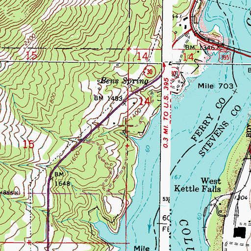 Topographic Map of Barney's Junction Census Designated Place, WA