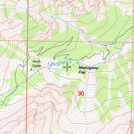 Topographic Map of Mahogany Flat, CA