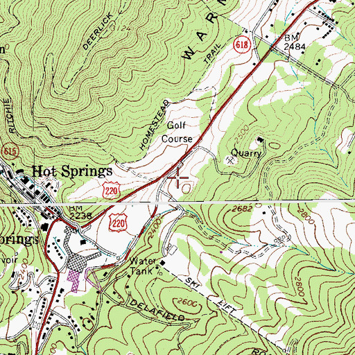 Topographic Map of Hot Springs Census Designated Place, VA