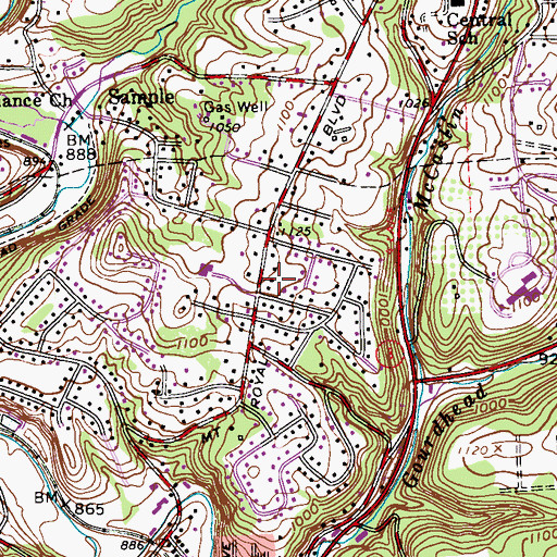 Topographic Map of Allison Park Census Designated Place, PA