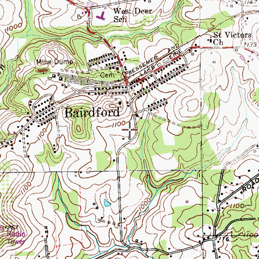 Topographic Map of Bairdford Census Designated Place, PA