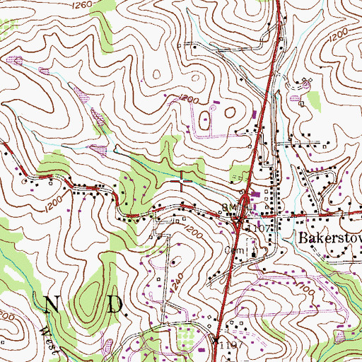 Topographic Map of Bakerstown Census Designated Place, PA