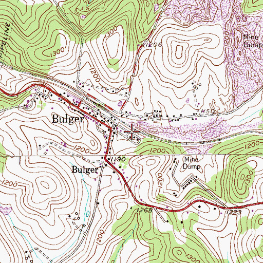 Topographic Map of Bulger Census Designated Place, PA