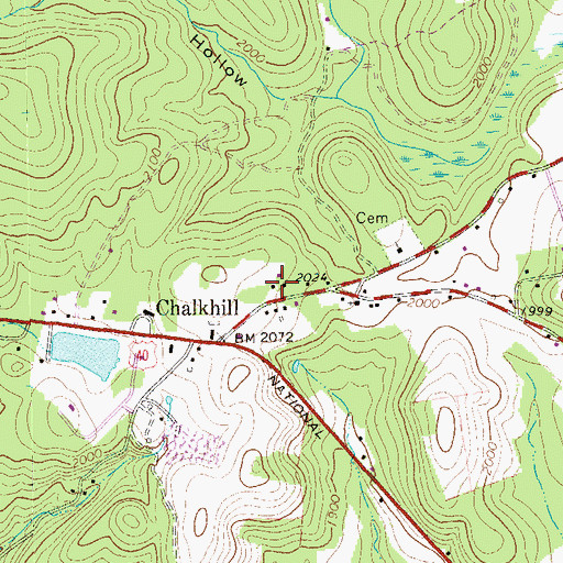 Topographic Map of Chalkhill Census Designated Place, PA