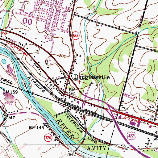 Topographic Map of Douglassville Census Designated Place, PA