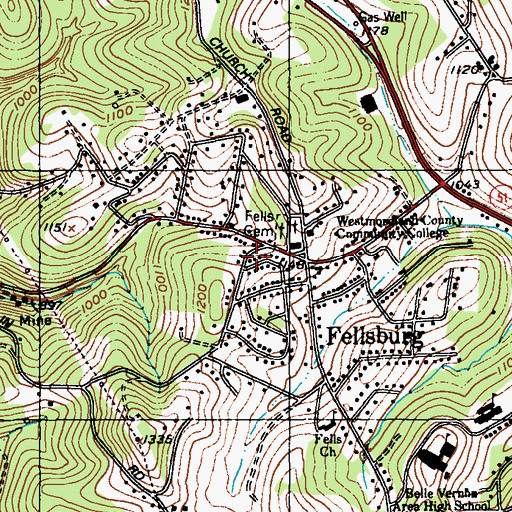 Topographic Map of Fellsburg Census Designated Place, PA